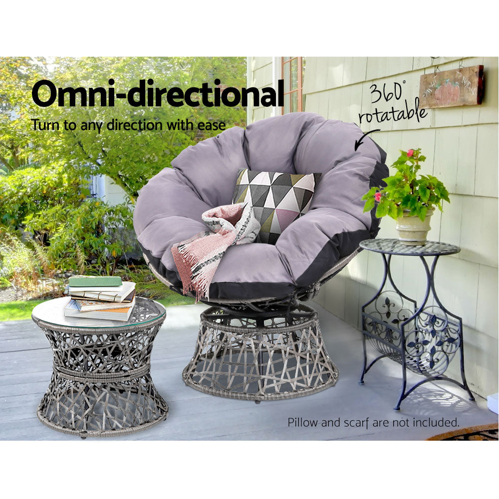 Outdoor Papasan Chairs Table Lounge Setting Patio Furniture Wicker Grey - Homecoze