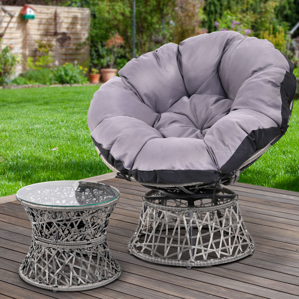 Outdoor Papasan Chairs Table Lounge Setting Patio Furniture Wicker Grey - Homecoze