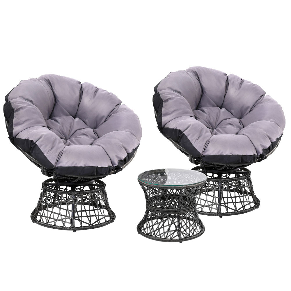 Outdoor Lounge Setting Papasan Chairs Table Patio Furniture Wicker Black - Homecoze