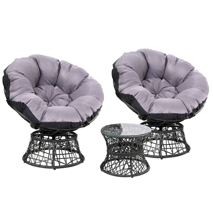 Outdoor Lounge Setting Papasan Chairs Table Patio Furniture Wicker Black Homecoze