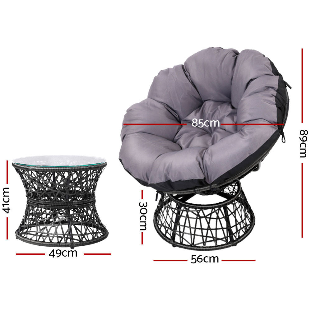 Outdoor Lounge Setting Papasan Chairs Table Patio Furniture Wicker Black - Homecoze
