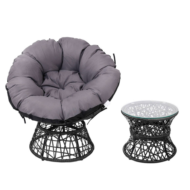 Outdoor Lounge Setting Papasan Chairs Table Patio Furniture Wicker Black Homecoze