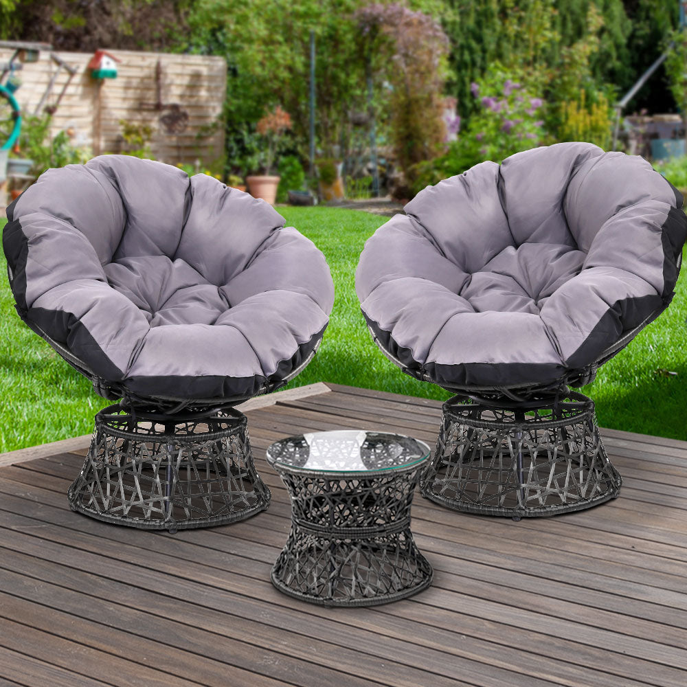 Outdoor Lounge Setting Papasan Chairs Table Patio Furniture Wicker Black - Homecoze