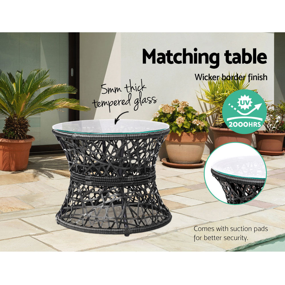 Outdoor Lounge Setting Papasan Chairs Table Patio Furniture Wicker Black - Homecoze