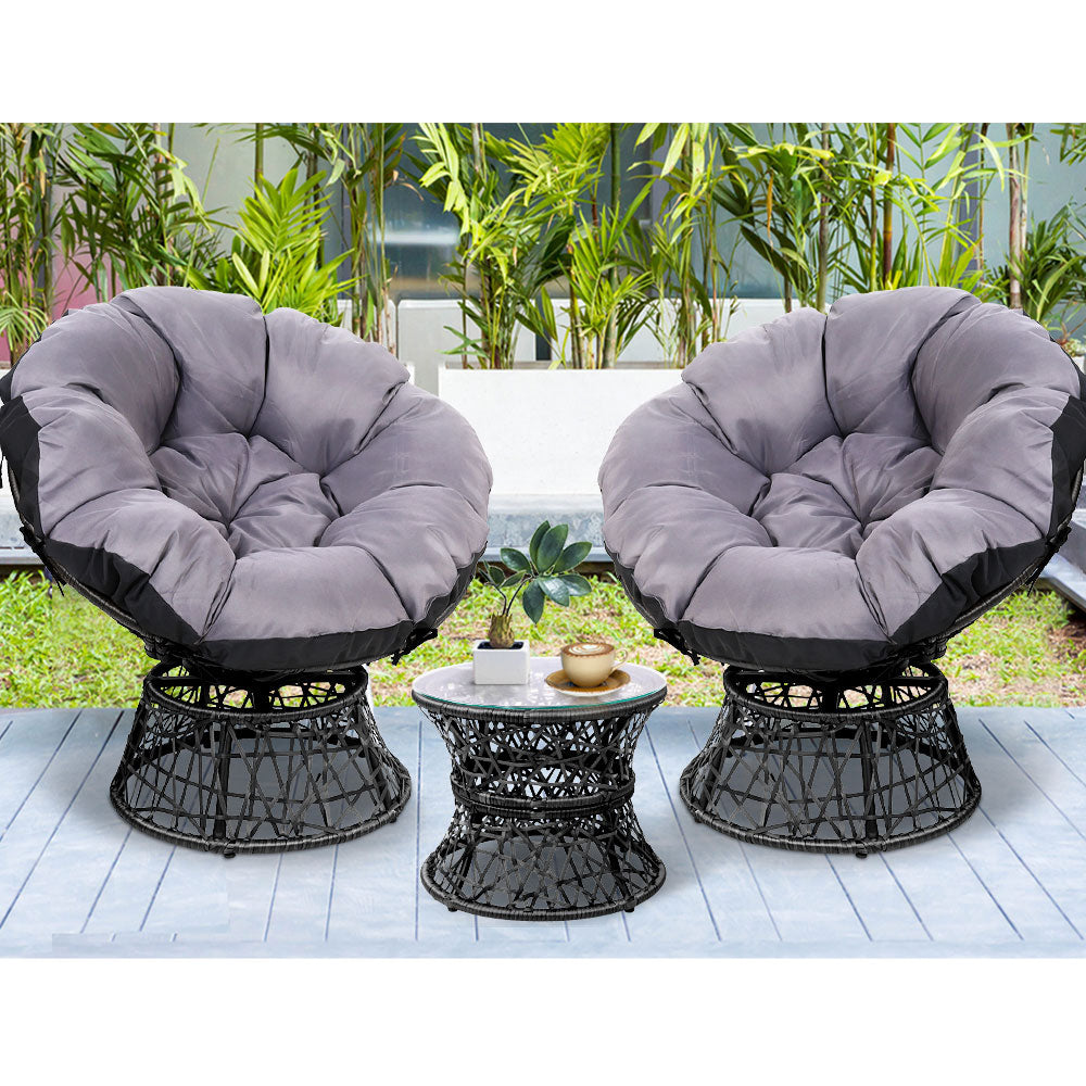 Outdoor Lounge Setting Papasan Chairs Table Patio Furniture Wicker Black - Homecoze