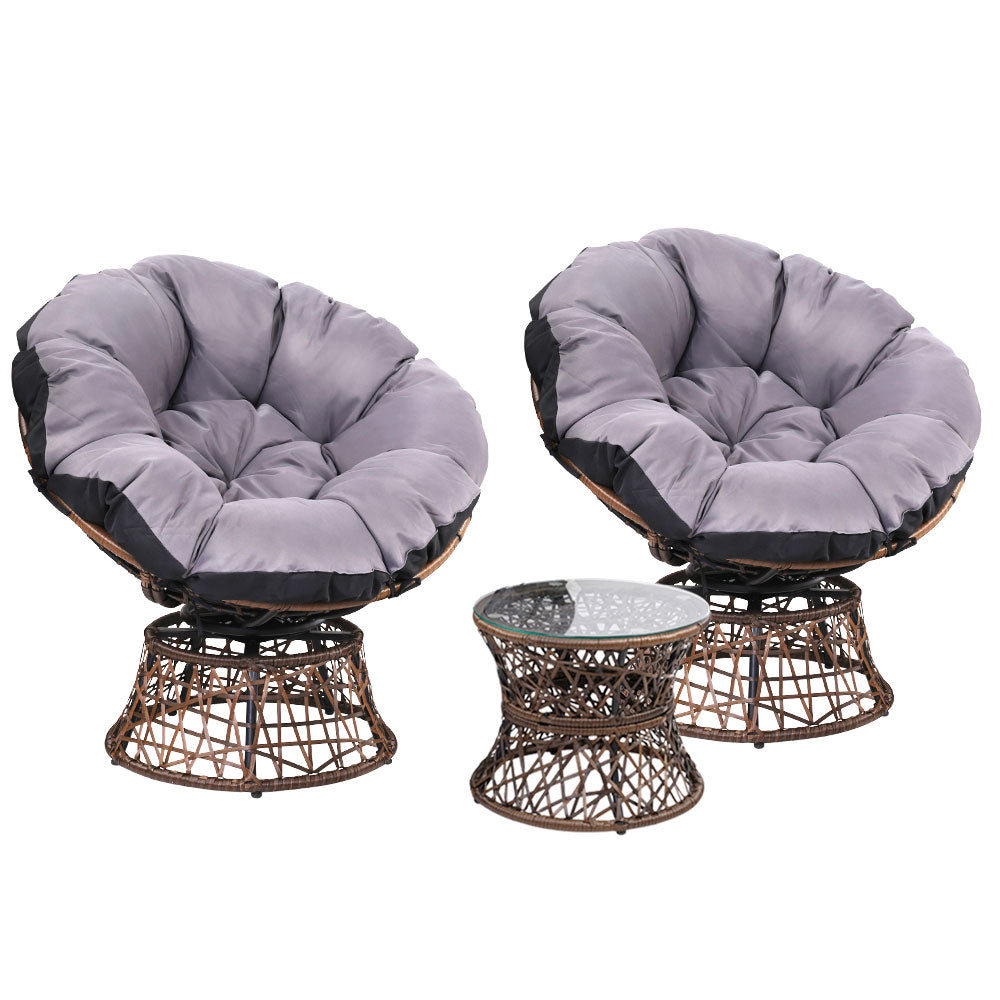 Outdoor Lounge Setting Papasan Chairs Table Patio Furniture Wicker Brown - Homecoze