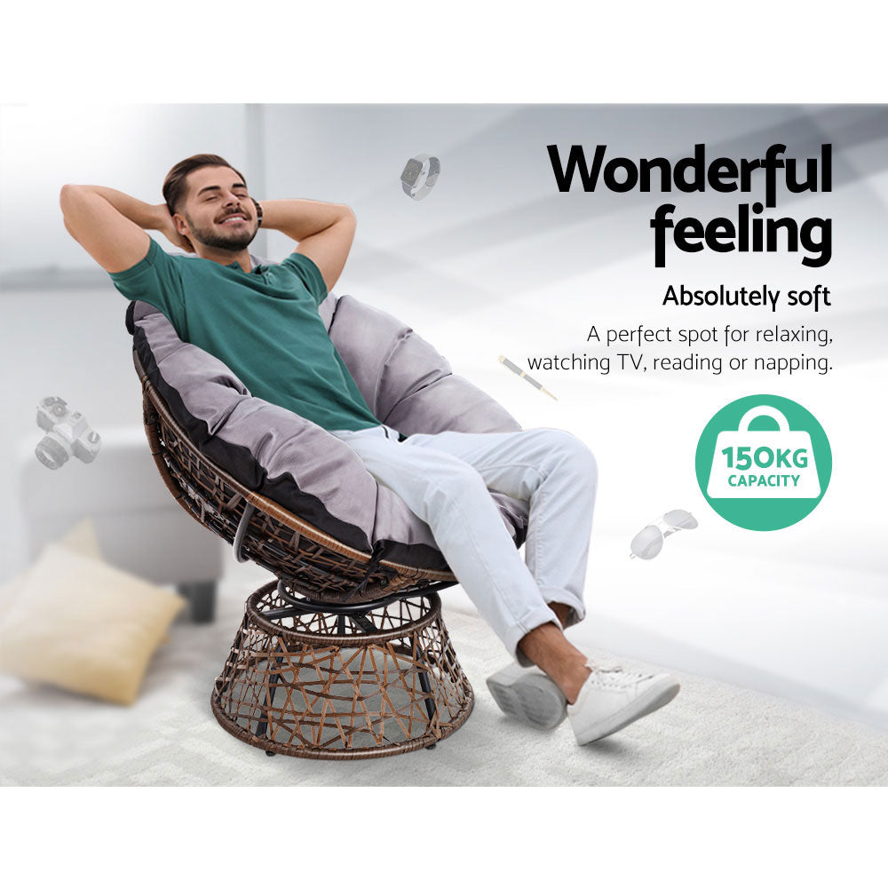 Outdoor Lounge Setting Papasan Chairs Table Patio Furniture Wicker Brown - Homecoze
