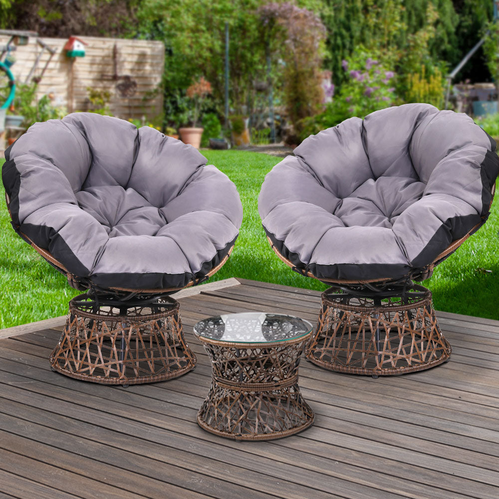 Outdoor Lounge Setting Papasan Chairs Table Patio Furniture Wicker Brown Homecoze
