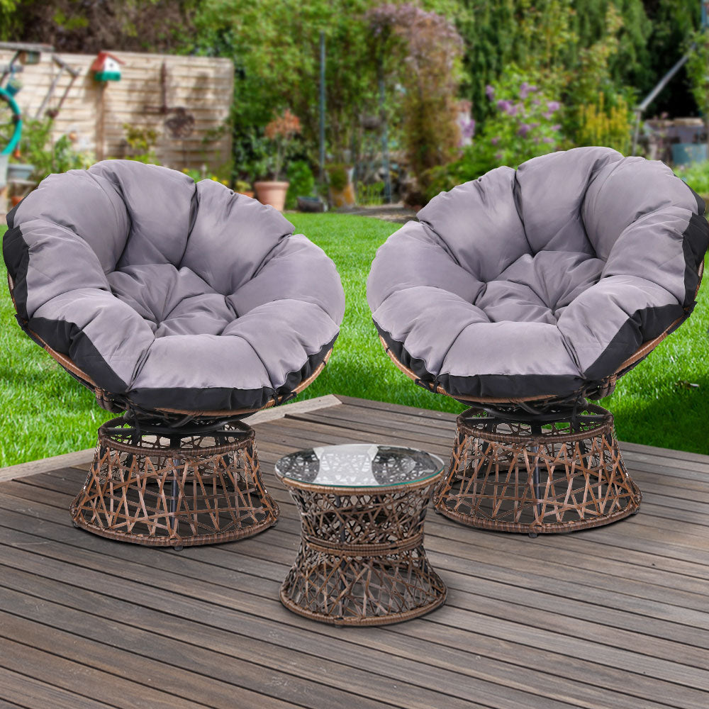 Outdoor Lounge Setting Papasan Chairs Table Patio Furniture Wicker Brown - Homecoze