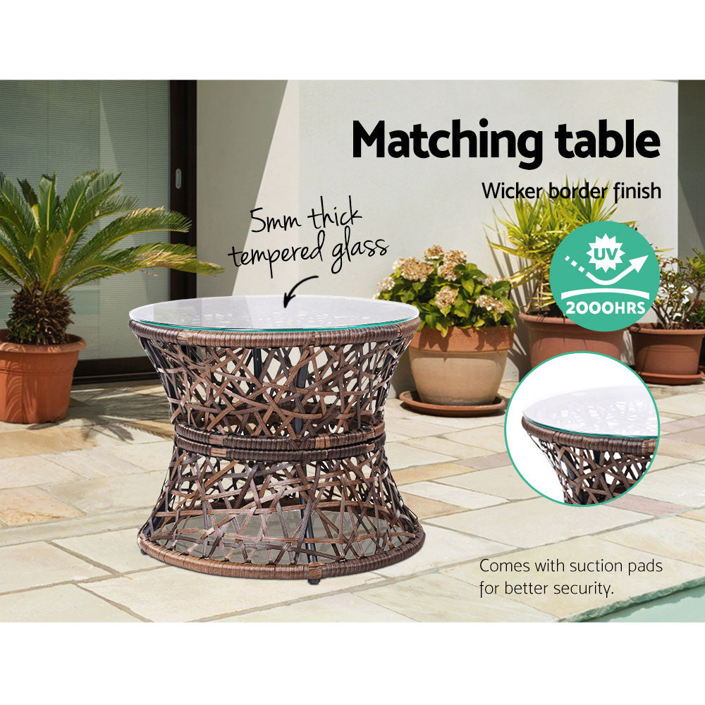 Outdoor Lounge Setting Papasan Chairs Table Patio Furniture Wicker Brown - Homecoze