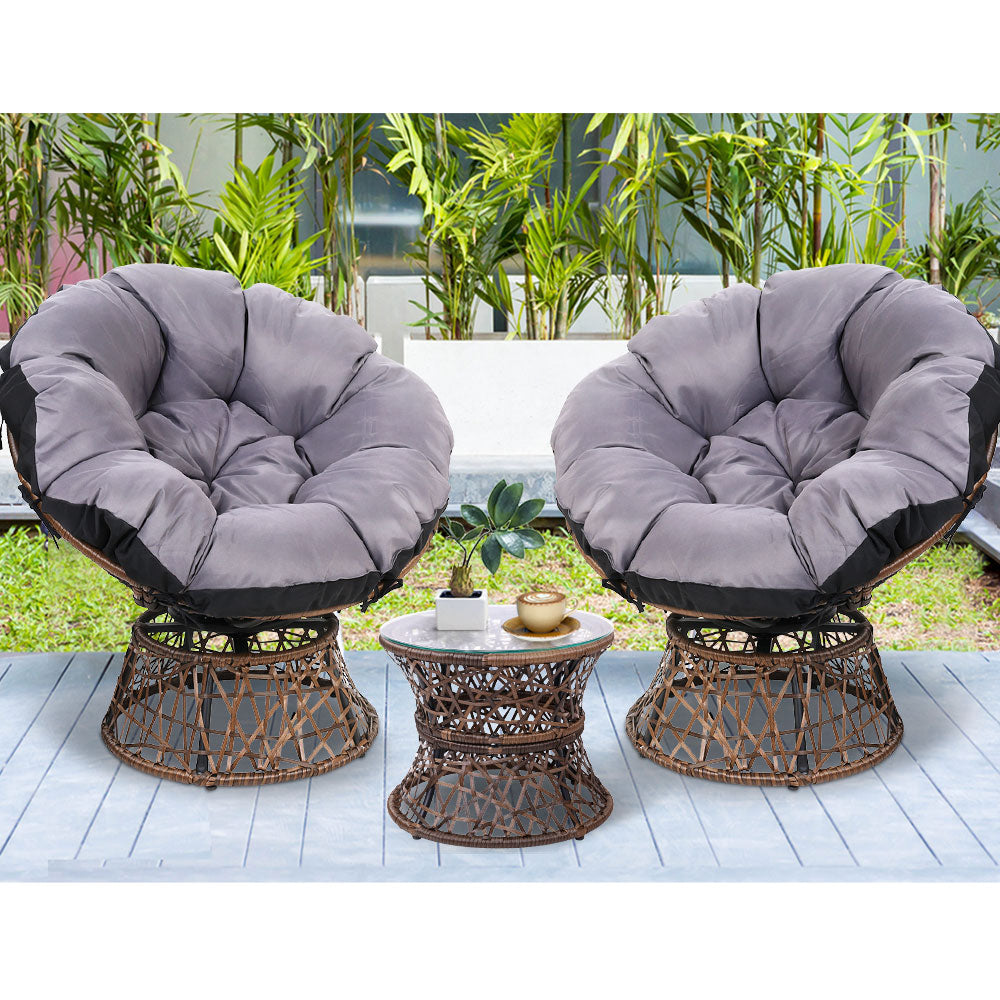 Outdoor Lounge Setting Papasan Chairs Table Patio Furniture Wicker Brown - Homecoze