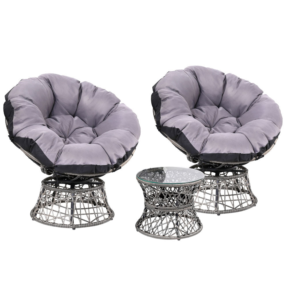 Outdoor Lounge Setting Papasan Chairs Table Patio Furniture Wicker Grey - Homecoze