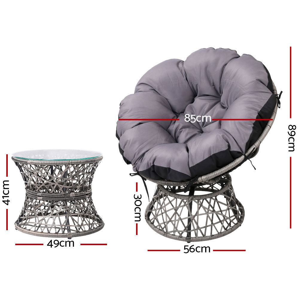 Outdoor Lounge Setting Papasan Chairs Table Patio Furniture Wicker Grey - Homecoze