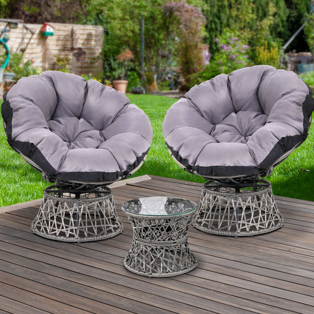 Outdoor Lounge Setting Papasan Chairs Table Patio Furniture Wicker Grey Homecoze