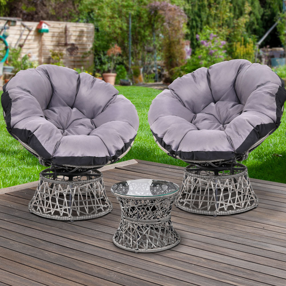 Outdoor Lounge Setting Papasan Chairs Table Patio Furniture Wicker Grey - Homecoze