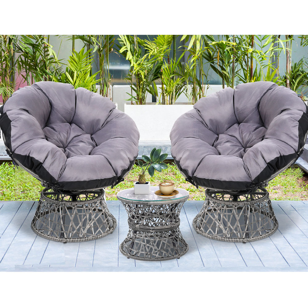 Outdoor Lounge Setting Papasan Chairs Table Patio Furniture Wicker Grey - Homecoze