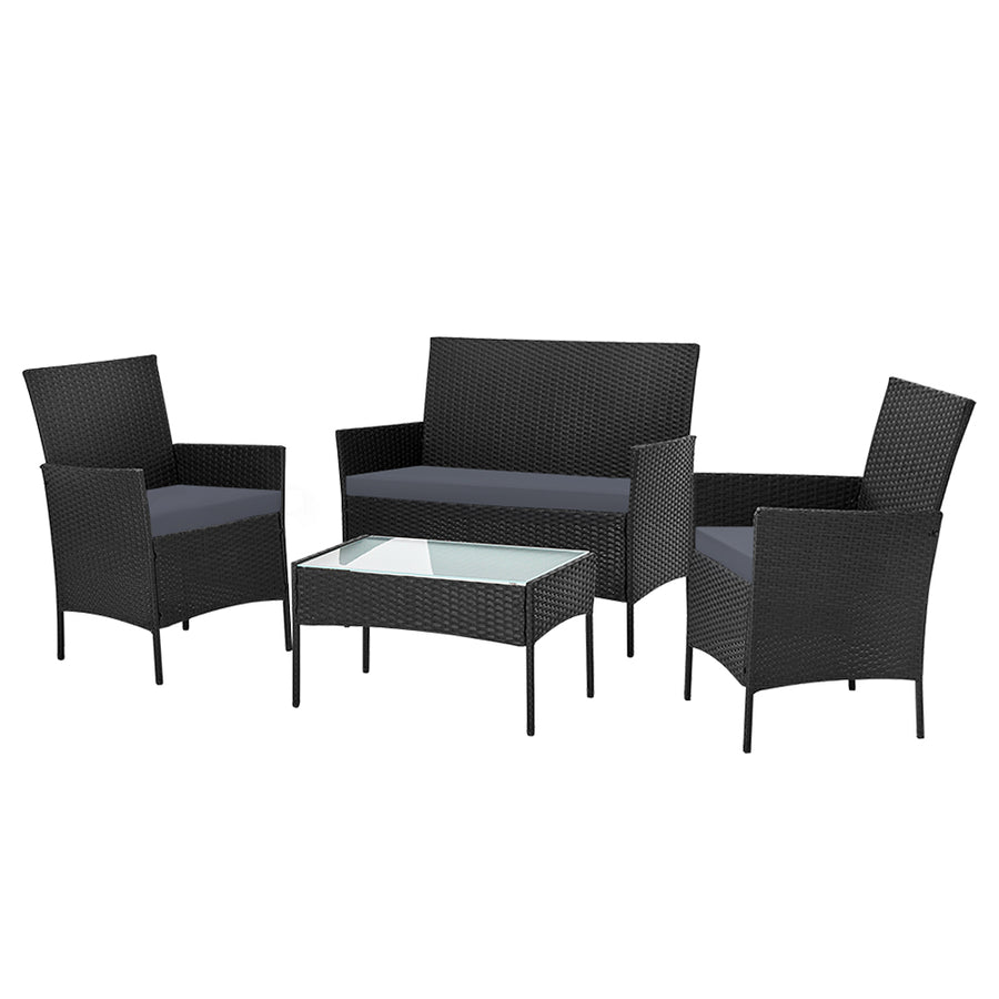 4 Piece Wicker Outdoor Patio Table & Chair Set - Black Homecoze