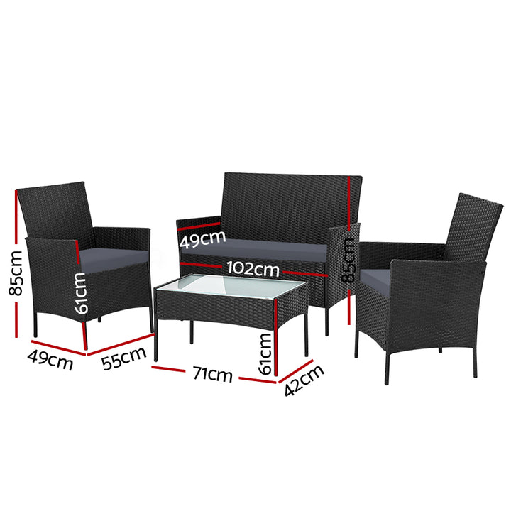 4 Piece Wicker Outdoor Patio Table & Chair Set - Black Homecoze