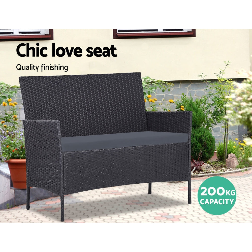 4 Piece Wicker Outdoor Patio Table & Chair Set - Black Homecoze