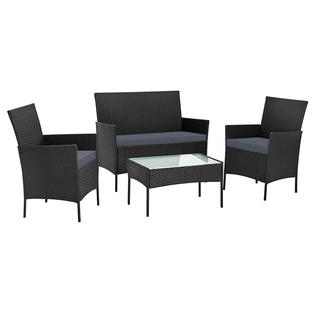 4 Piece Wicker Outdoor Patio Table & Chair Set with Storage Cover - Black/Grey Homecoze