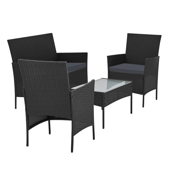 4 Piece Wicker Outdoor Patio Table & Chair Set with Storage Cover - Black/Grey Homecoze