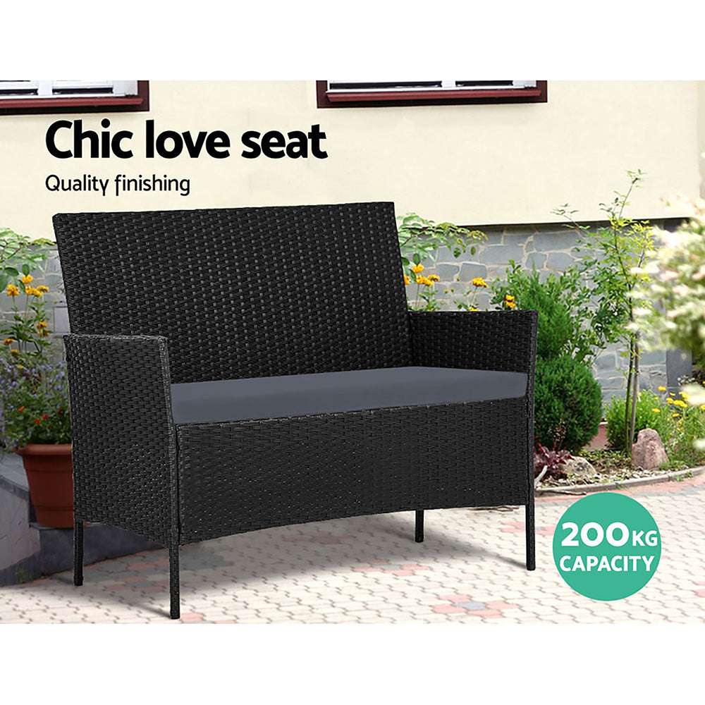 4 Piece Wicker Outdoor Patio Table & Chair Set with Storage Cover - Black/Grey Homecoze