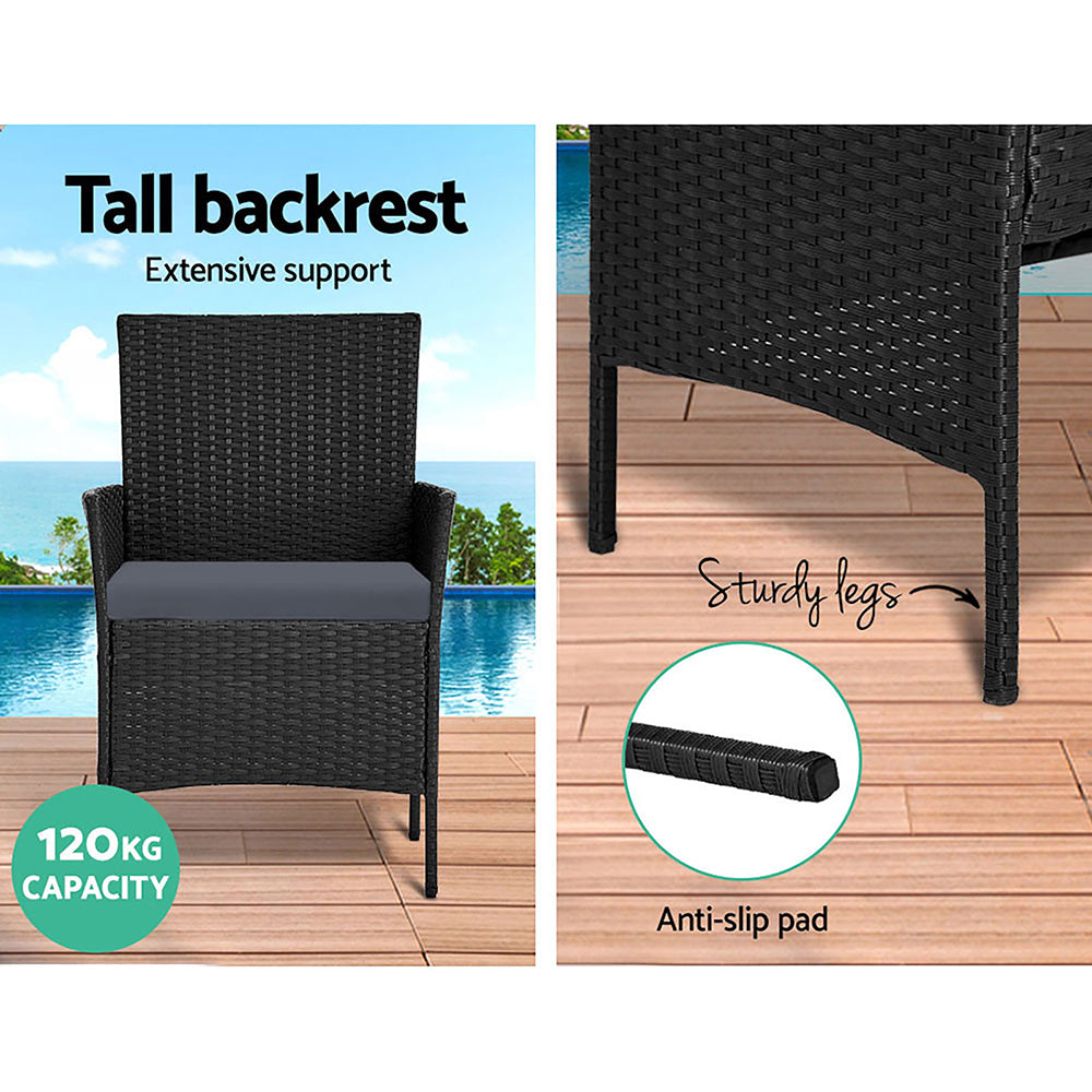 4 Piece Wicker Outdoor Patio Table & Chair Set with Storage Cover - Black/Grey Homecoze