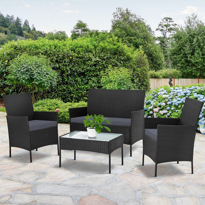 4 Piece Wicker Outdoor Patio Table & Chair Set with Storage Cover - Black/Grey Homecoze