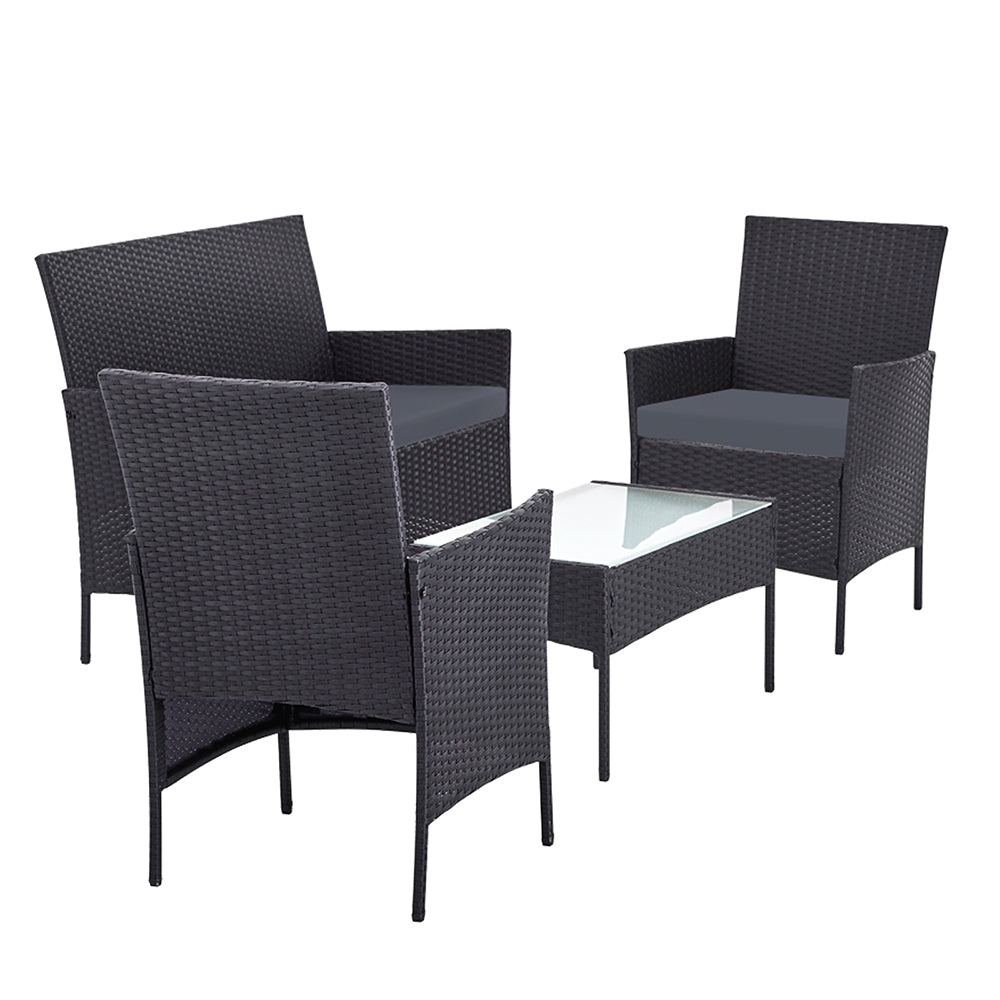 4 Piece Wicker Outdoor Patio Table & Chair Set - Grey Homecoze