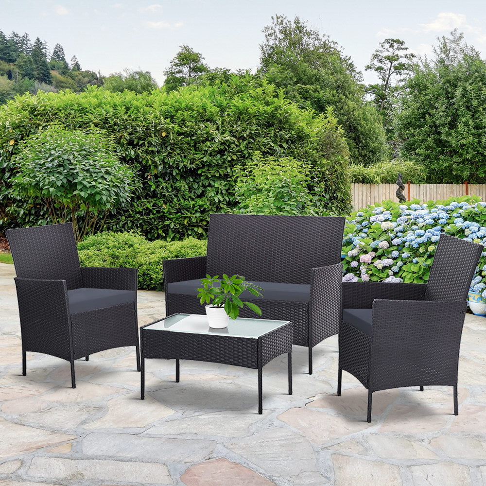 4 Piece Wicker Outdoor Patio Table & Chair Set - Grey Homecoze