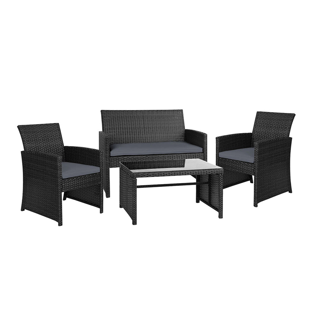 4 Piece Wicker Outdoor Patio Table & Chair Set with Storage Cover - Black Homecoze