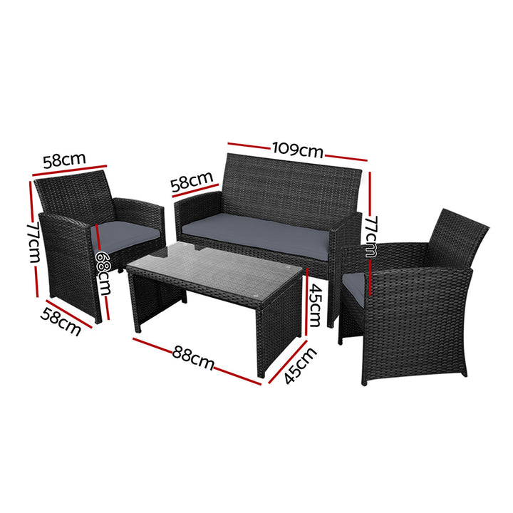 4 Piece Wicker Outdoor Patio Table & Chair Set with Storage Cover - Black Homecoze