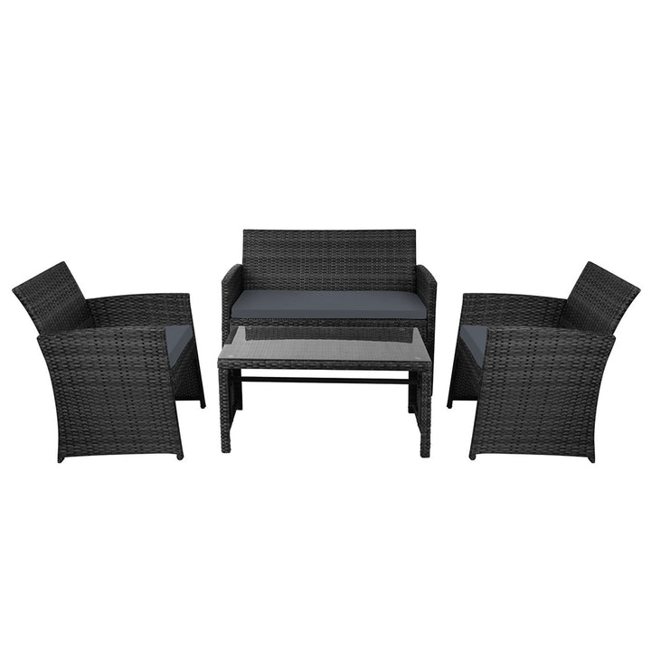 4 Piece Wicker Outdoor Patio Table & Chair Set with Storage Cover - Black Homecoze