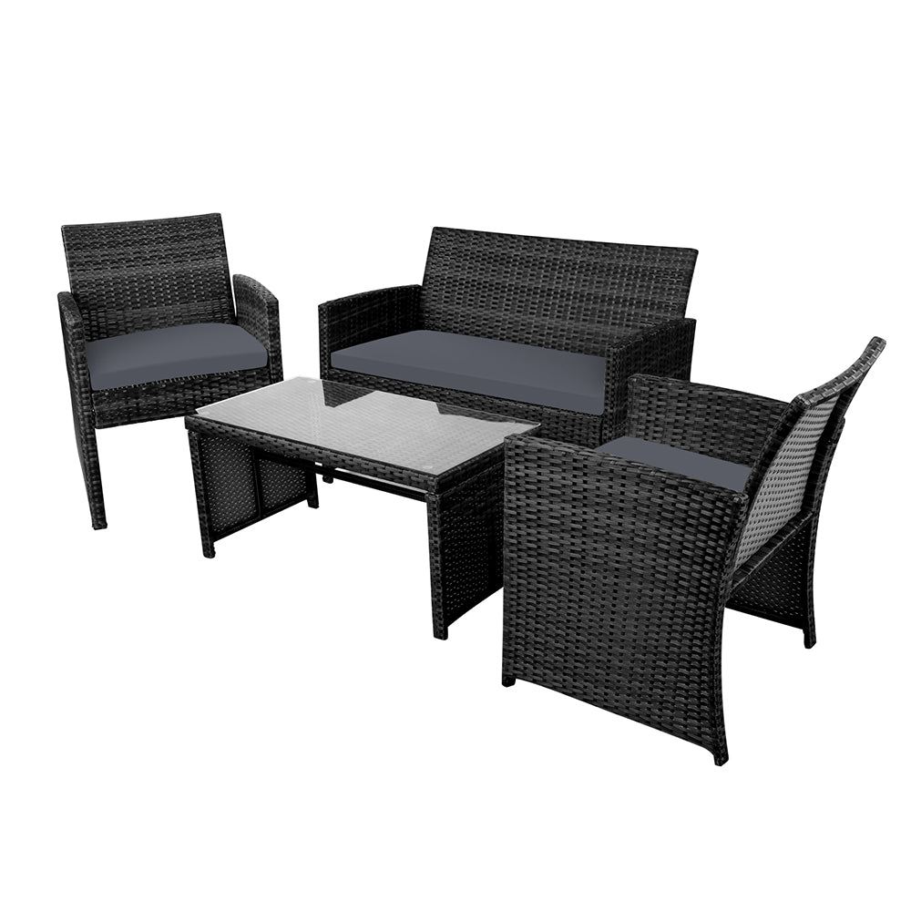 4 Piece Wicker Outdoor Patio Table & Chair Set with Storage Cover - Black Homecoze