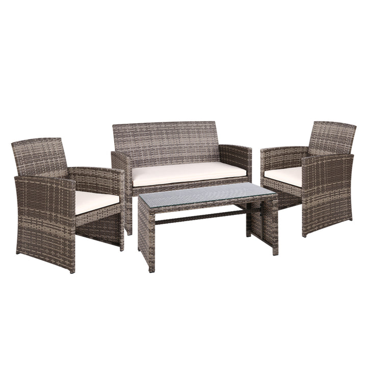 4 Piece Wicker Outdoor Patio Table & Chair Set - Mixed Grey Homecoze