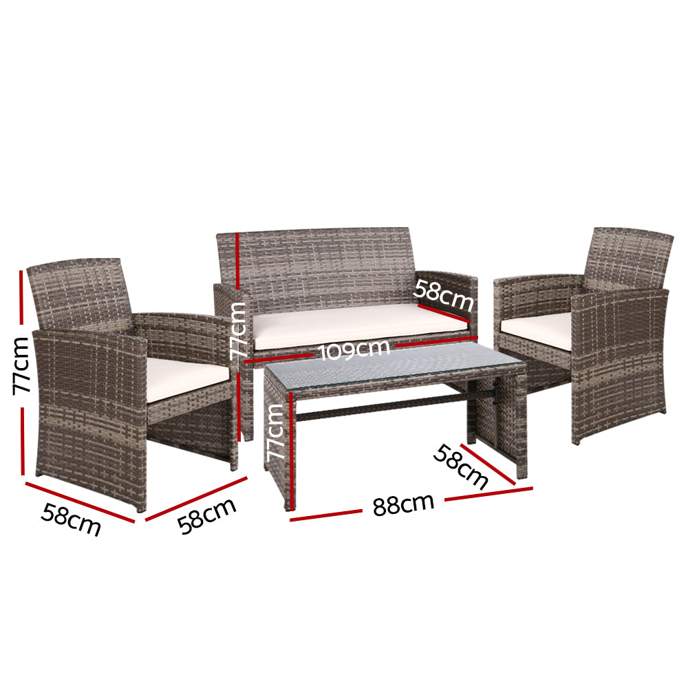 4 Piece Wicker Outdoor Patio Table & Chair Set - Mixed Grey Homecoze