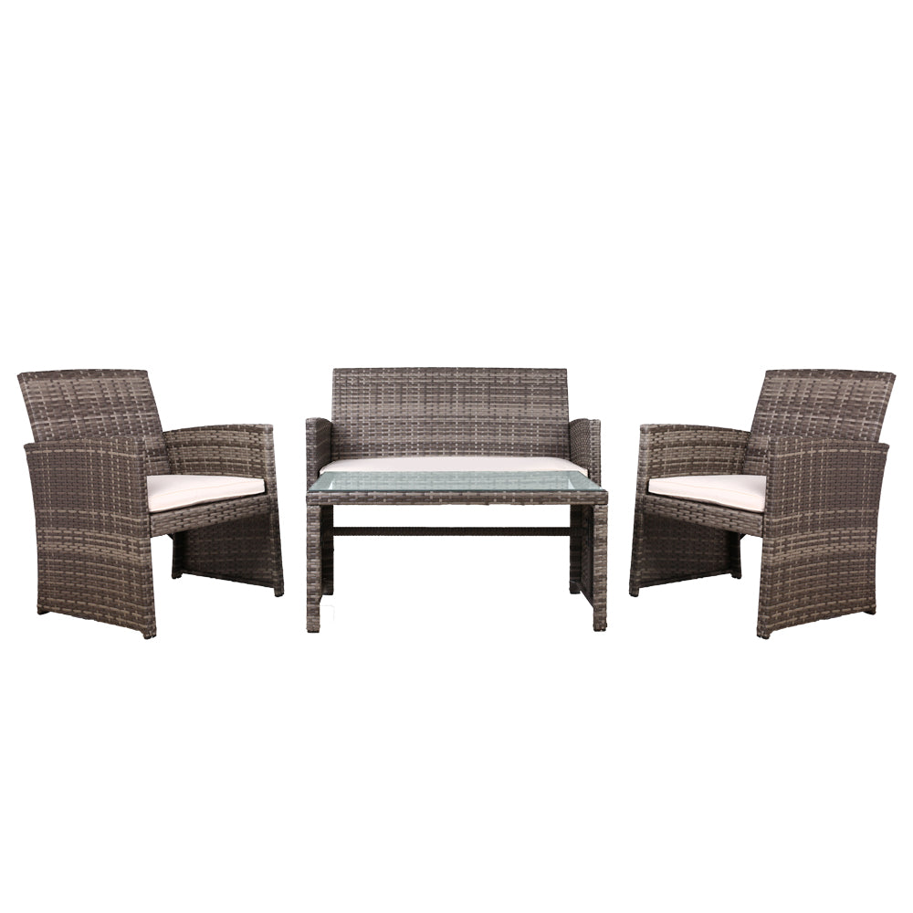 4 Piece Wicker Outdoor Patio Table & Chair Set - Mixed Grey Homecoze