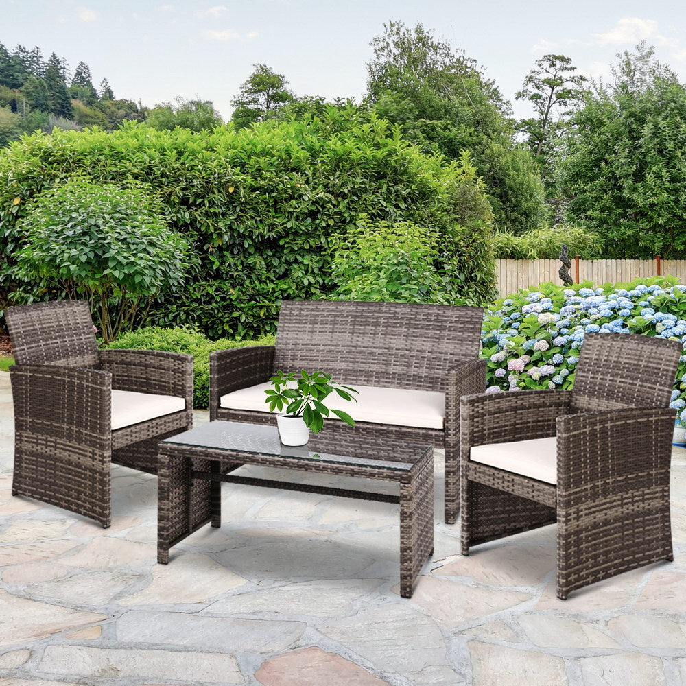 4 Piece Wicker Outdoor Patio Table & Chair Set - Mixed Grey Homecoze