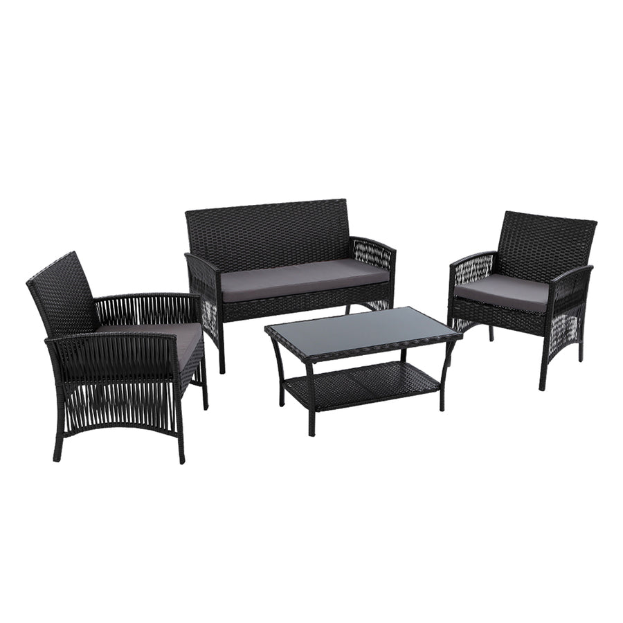 4 Piece Harp Style Wicker Outdoor Furniture Set - Black Homecoze