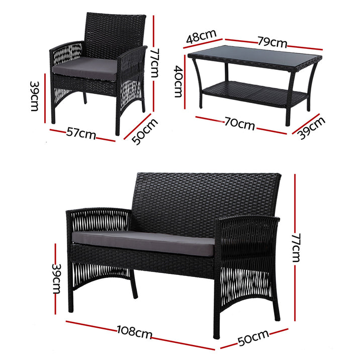 4 Piece Harp Style Wicker Outdoor Furniture Set - Black Homecoze