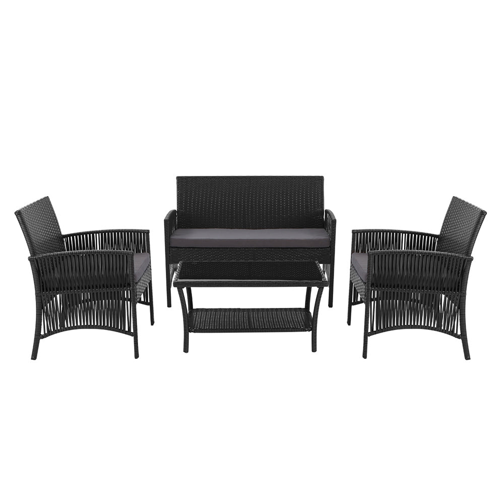 4 Piece Harp Style Wicker Outdoor Furniture Set - Black Homecoze