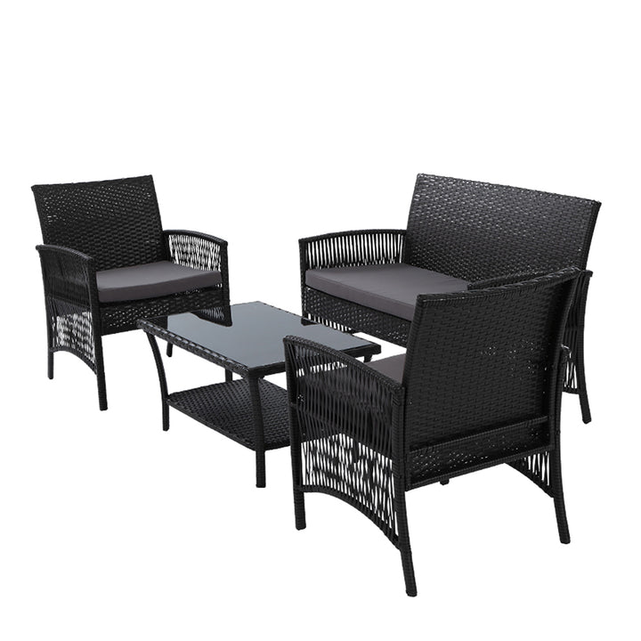 4 Piece Harp Style Wicker Outdoor Furniture Set - Black Homecoze