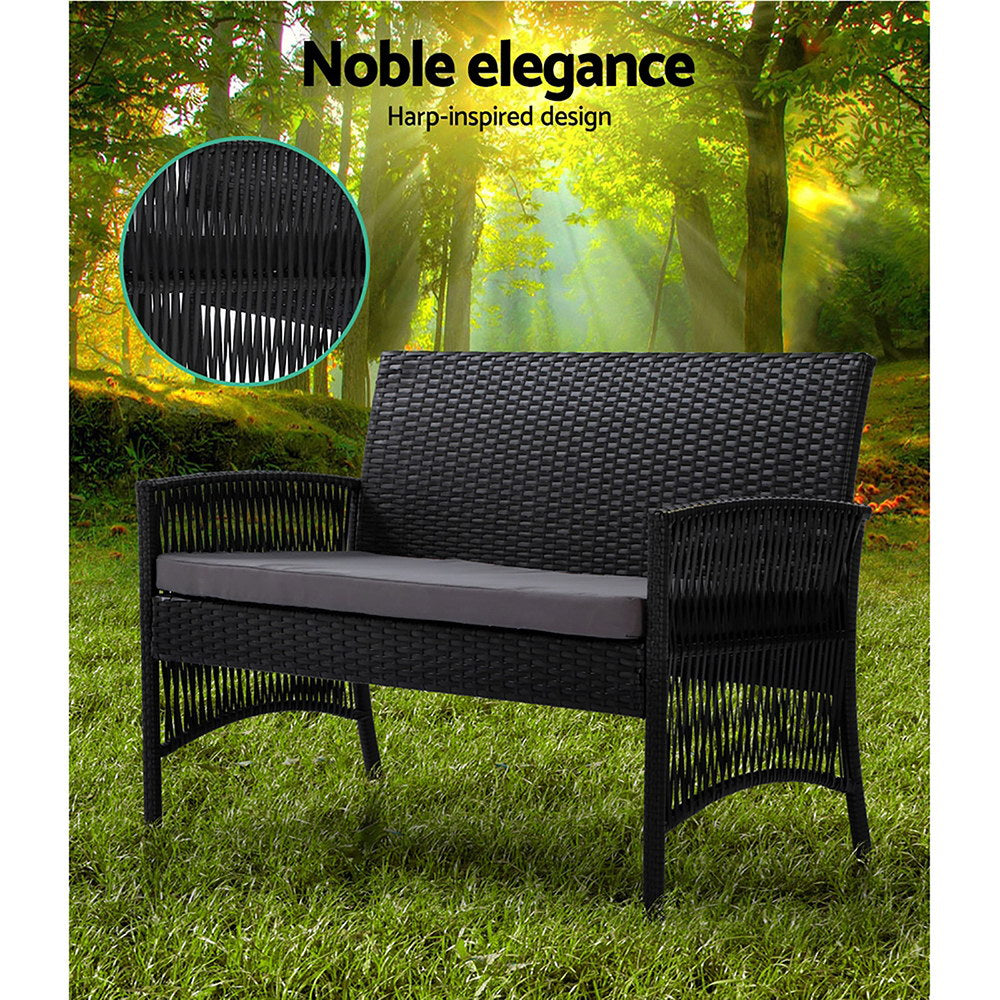 4 Piece Harp Style Wicker Outdoor Furniture Set - Black Homecoze