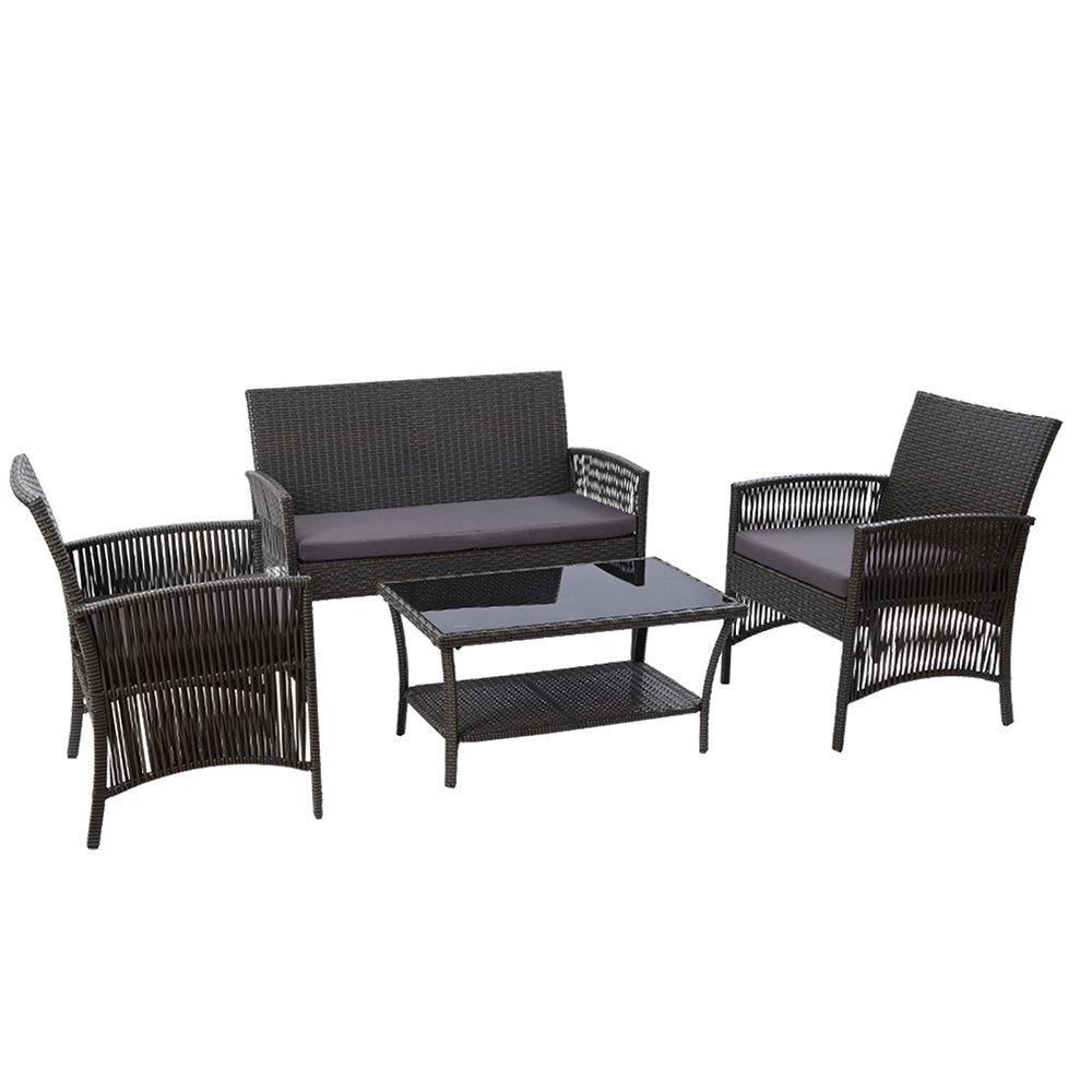 4 Piece Harp Inspired Wicker Outdoor Patio Table & Chair Set - Dark Grey Homecoze