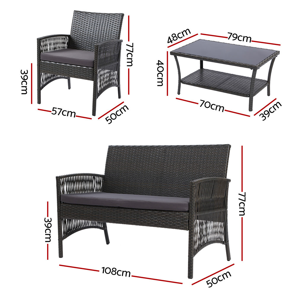 4 Piece Harp Inspired Wicker Outdoor Patio Table & Chair Set - Dark Grey Homecoze