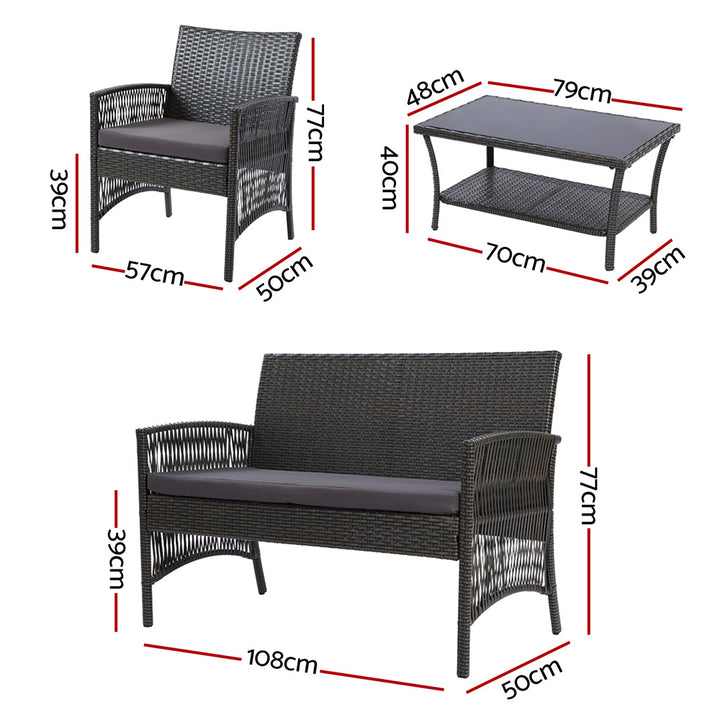 4 Piece Harp Inspired Wicker Outdoor Patio Table & Chair Set - Dark Grey Homecoze