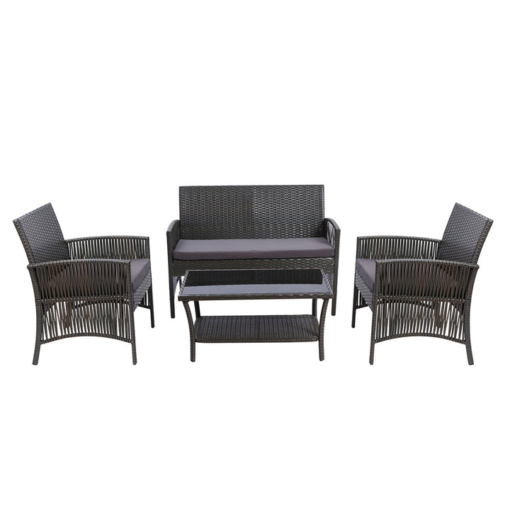 4 Piece Harp Inspired Wicker Outdoor Patio Table & Chair Set - Dark Grey Homecoze