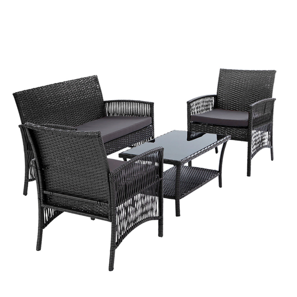 4 Piece Harp Inspired Wicker Outdoor Patio Table & Chair Set - Dark Grey Homecoze