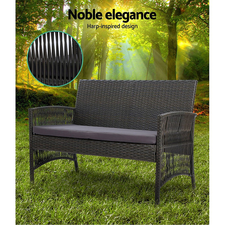 4 Piece Harp Inspired Wicker Outdoor Patio Table & Chair Set - Dark Grey Homecoze