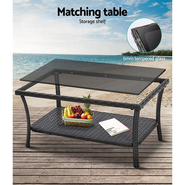 4 Piece Harp Inspired Wicker Outdoor Patio Table & Chair Set - Dark Grey Homecoze